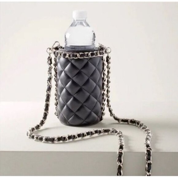 White House Black Market Other - WHBM Black Quilted Crossbody Water Bottle Holder Sling Vegan Leather NWT $69